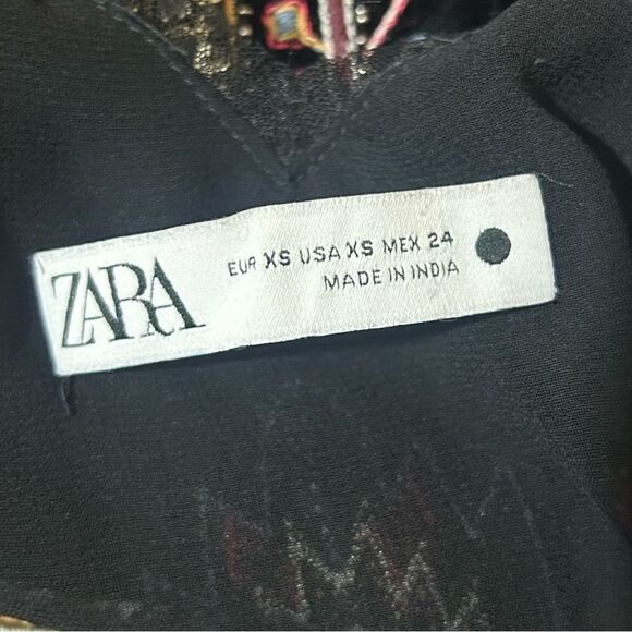 Zara Velvet Dress Black Aztec Beaded Sequin Sleeveless Whimsigoth Mini - Picture 11 of 12